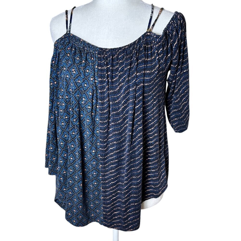ANTHROPOLOGIE Deletta Mixed Print Off Shoulder Top Blouse Shirt Size Medium